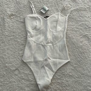 papaya white knit body suit